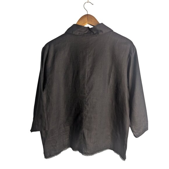 Womens Button-Up Blouse Sz L Black Embroidered Eyelet Lace Boho Hippie Festival - Picture 6 of 7